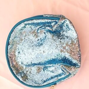 Aqua blue glitter makeup bag